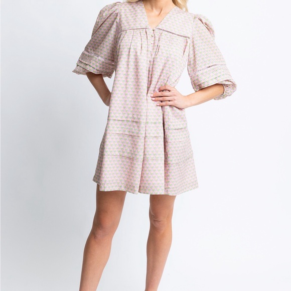 Karlie Dresses & Skirts - Karlie Pink Patterned Puff Sleeve Dress